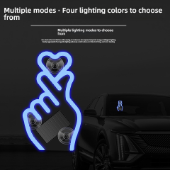 Car Heart Gesture Ambient Light, Solar & USB Rechargeable LED Decorative Lamp with Vibration & Light Sensor, 7 Colors/Mode, Suction Cup Mounted, No Wiring, Waterproof, Fits All Cars SUV Trucks