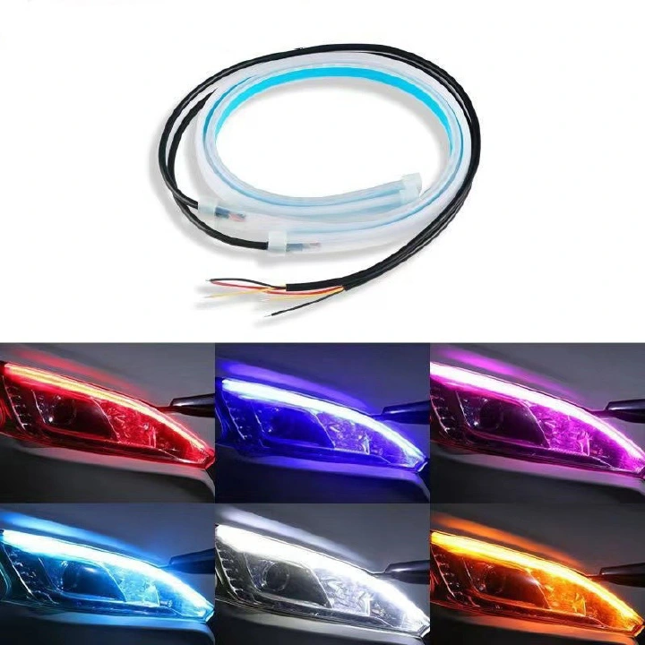 Ultra-thin Dual-Color Flowing LED Daytime Running Light Strip, Universal 12V Waterproof Silicone Car Headlight DRL, Dynamic Turn Signal Light, No-destructive Installation, 30/45/60cm for All Vehicles