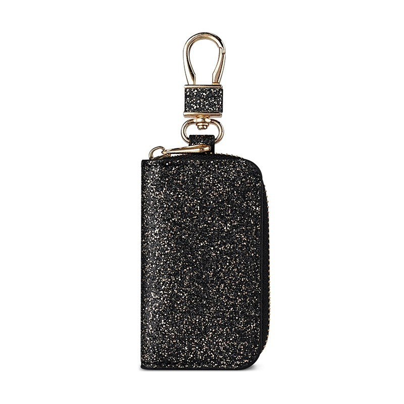 Sparkling Glitter PU Leather Car Key Pouch for Women, Stylish Zipper Key Holder with Detachable Gold Hook, Soft Lining Protective Key Organizer for Ladies, Multiple Fashion Colors Available