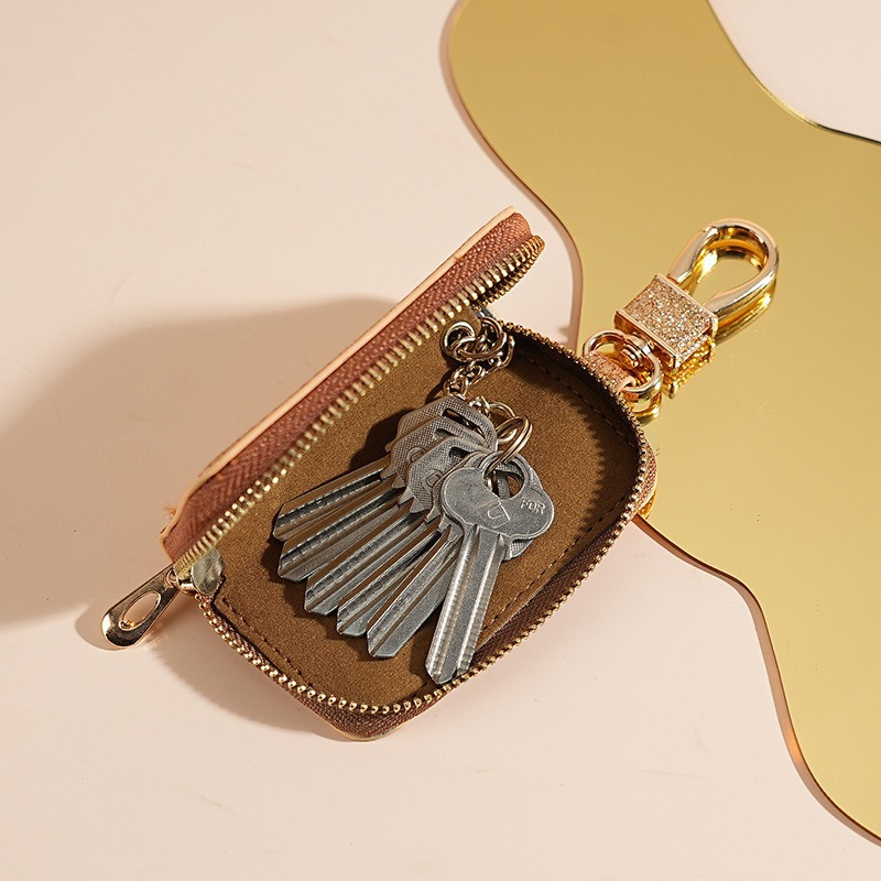 Sparkling Glitter PU Leather Car Key Pouch for Women, Stylish Zipper Key Holder with Detachable Gold Hook, Soft Lining Protective Key Organizer for Ladies, Multiple Fashion Colors Available