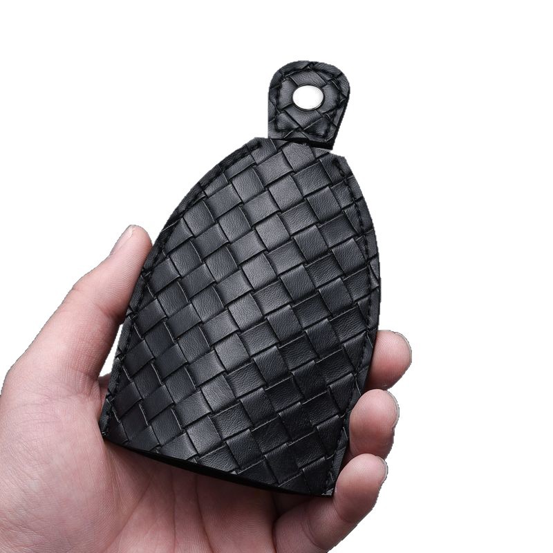 Premium Woven PU Leather Car Key Pouch, Pull-out Key Case with Snap Closure, Compact & Durable Key Organizer for Home & Car Keys, Business Style, Black & Green, Key Holder Bag for Men