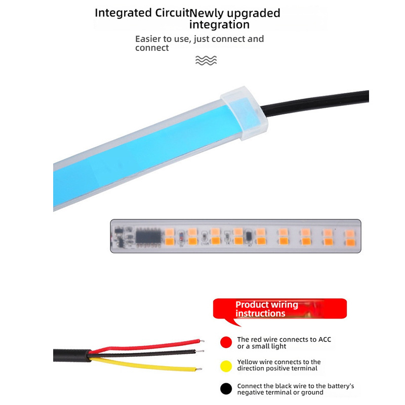 Ultra-thin Dual-Color Flowing LED Daytime Running Light Strip, Universal 12V Waterproof Silicone Car Headlight DRL, Dynamic Turn Signal Light, No-destructive Installation, 30/45/60cm for All Vehicles