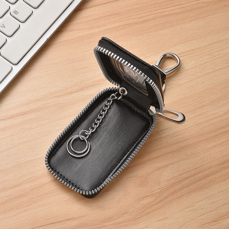 Premium PU Leather Car Key Case with Transparent Window, Universal Zipper Key Fob Protector with Metal Hook, Anti-Scratch, Anti-Lost & Anti-Interference Key Holder for Most Car Remote Keys, Home Keys