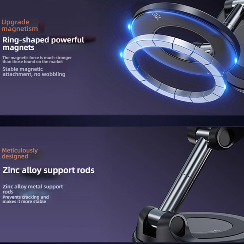 Upgraded Vacuum Magnetic Car Phone Holder, Strong N52 Magnet Suction Cup Mount, 360° Rotation Foldable Dashboard Stand for iPhone MagSafe, Anti-Shake, One-Hand Operation, Fits All Smartphones