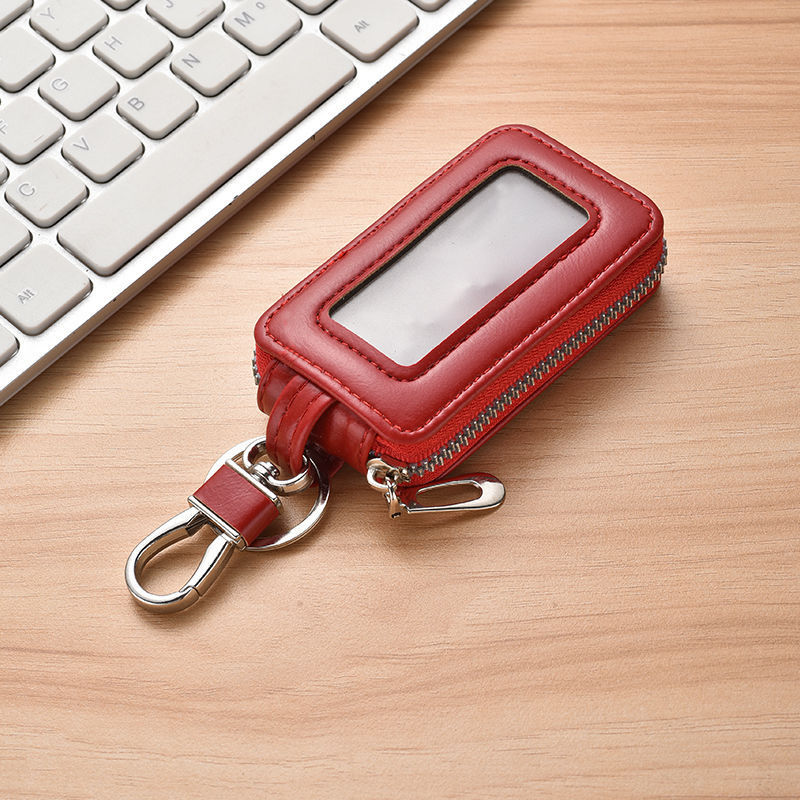 Premium PU Leather Car Key Case with Transparent Window, Universal Zipper Key Fob Protector with Metal Hook, Anti-Scratch, Anti-Lost & Anti-Interference Key Holder for Most Car Remote Keys, Home Keys