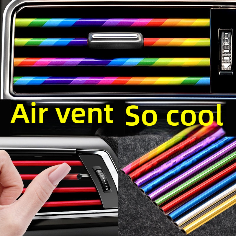 U Shape Electroplated Car Air Vent Decorative Strip, DIY Cuttable Auto Air Outlet Molding Trim, Anti-Aging Soft PVC Interior Modification Accessory, Universal Fit Horizontal Air Vents Only