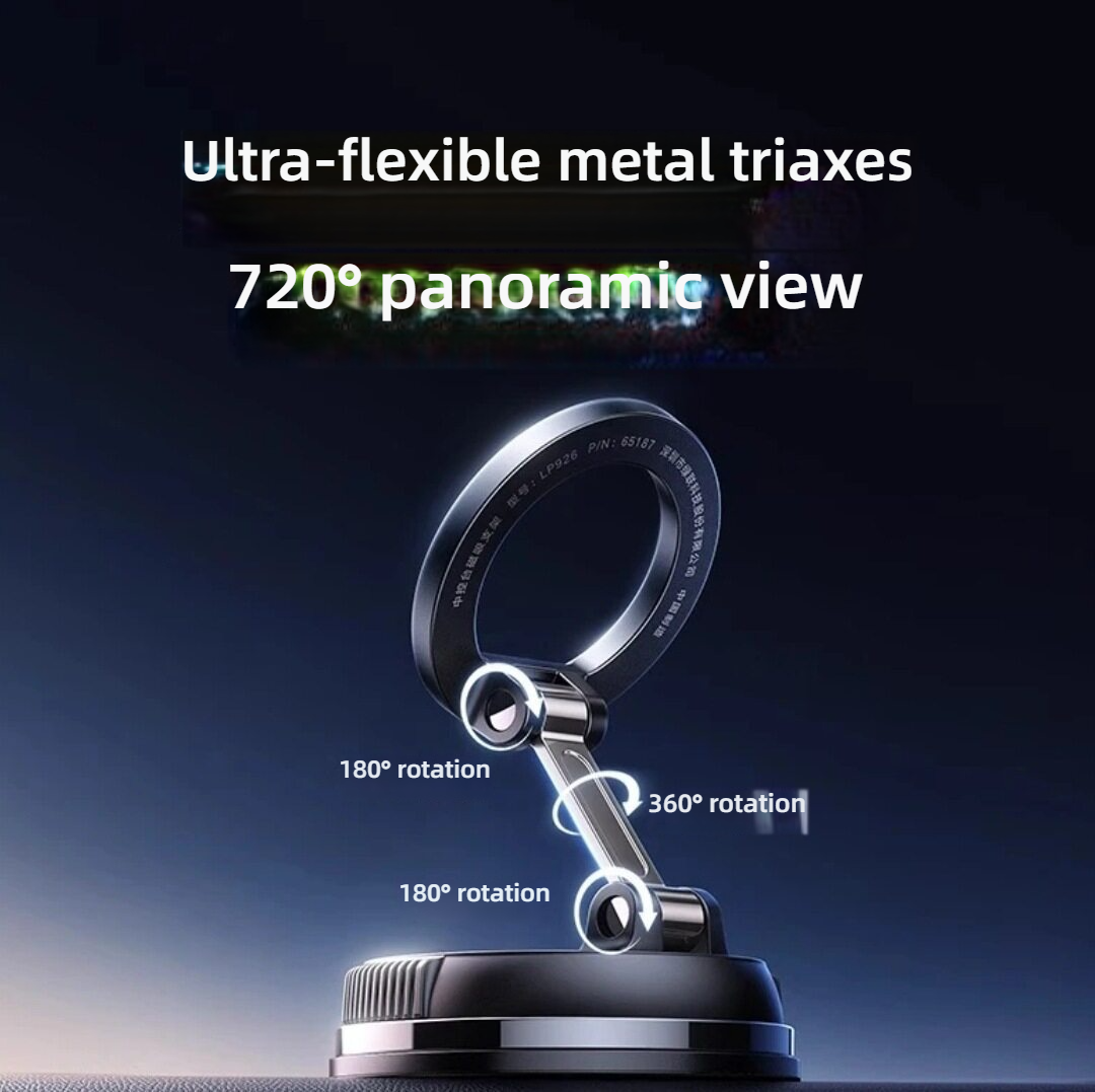 Upgraded Vacuum Magnetic Car Phone Holder, Strong N52 Magnet Suction Cup Mount, 360° Rotation Foldable Dashboard Stand for iPhone MagSafe, Anti-Shake, One-Hand Operation, Fits All Smartphones