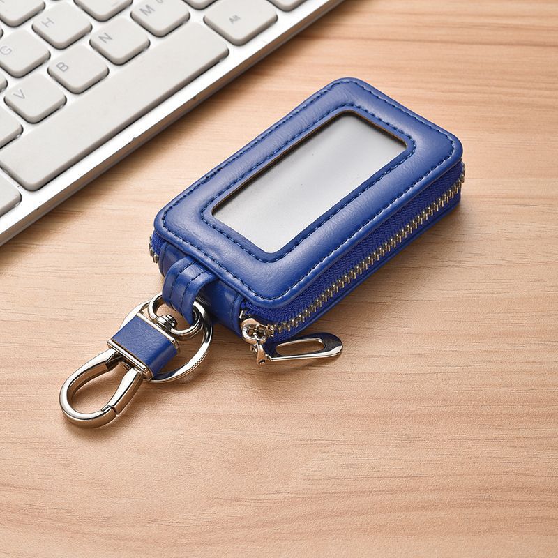 Premium PU Leather Car Key Case with Transparent Window, Universal Zipper Key Fob Protector with Metal Hook, Anti-Scratch, Anti-Lost & Anti-Interference Key Holder for Most Car Remote Keys, Home Keys