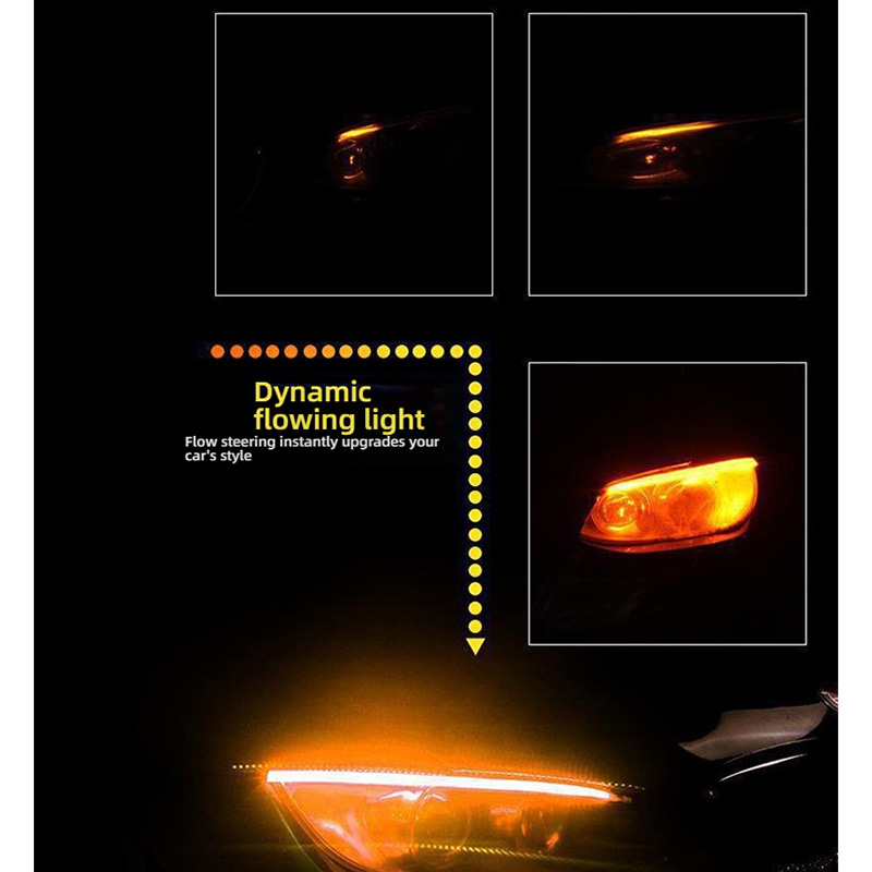 Ultra-thin Dual-Color Flowing LED Daytime Running Light Strip, Universal 12V Waterproof Silicone Car Headlight DRL, Dynamic Turn Signal Light, No-destructive Installation, 30/45/60cm for All Vehicles