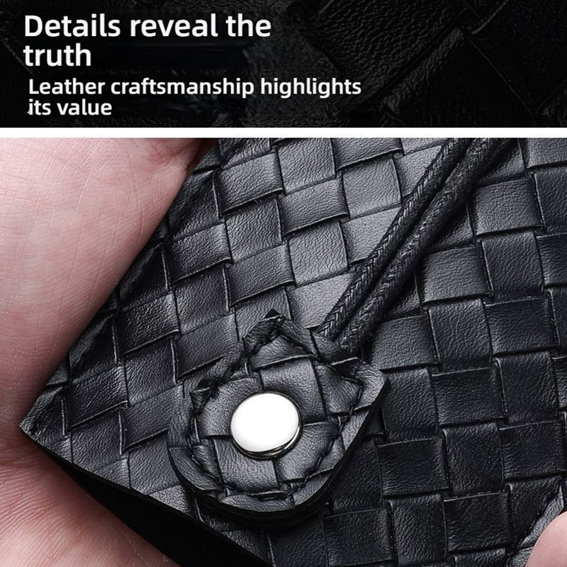 Premium Woven PU Leather Car Key Pouch, Pull-out Key Case with Snap Closure, Compact & Durable Key Organizer for Home & Car Keys, Business Style, Black & Green, Key Holder Bag for Men