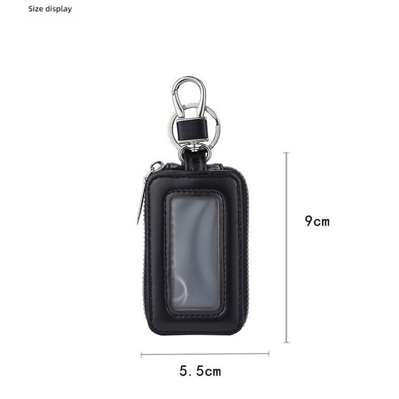 Premium PU Leather Car Key Case with Transparent Window, Universal Zipper Key Fob Protector with Metal Hook, Anti-Scratch, Anti-Lost & Anti-Interference Key Holder for Most Car Remote Keys, Home Keys