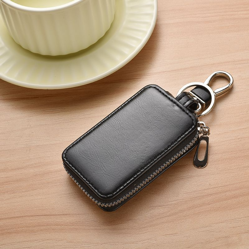 Premium PU Leather Car Key Case with Transparent Window, Universal Zipper Key Fob Protector with Metal Hook, Anti-Scratch, Anti-Lost & Anti-Interference Key Holder for Most Car Remote Keys, Home Keys