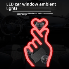 Car Heart Gesture Ambient Light, Solar & USB Rechargeable LED Decorative Lamp with Vibration & Light Sensor, 7 Colors/Mode, Suction Cup Mounted, No Wiring, Waterproof, Fits All Cars SUV Trucks