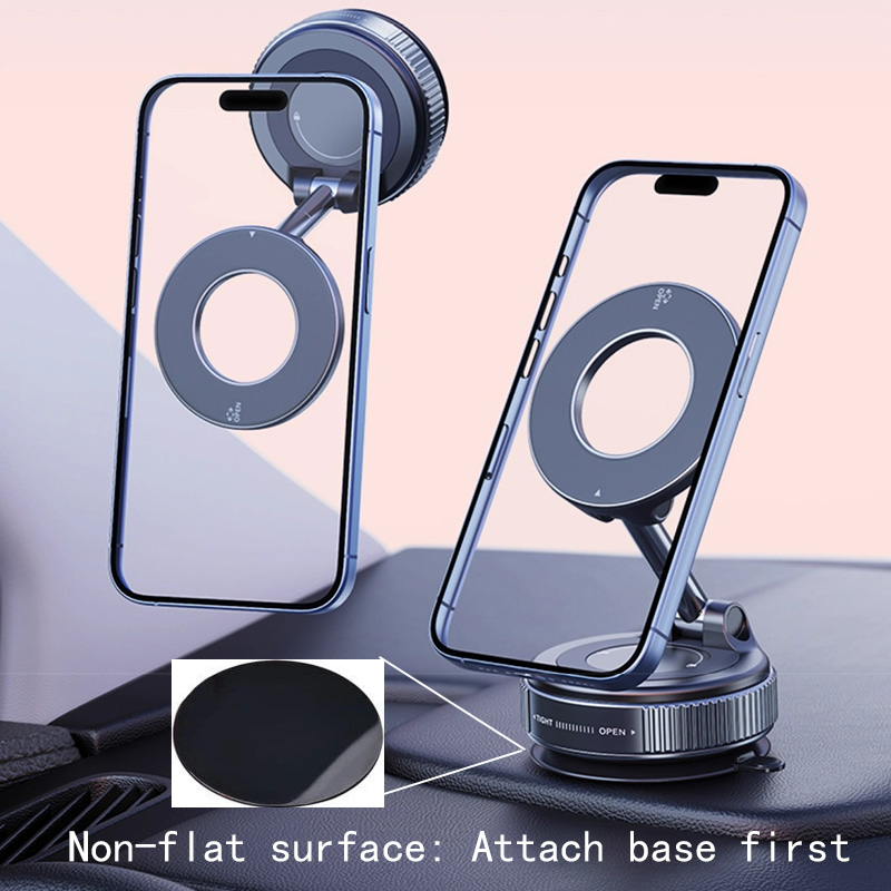 Upgraded Vacuum Magnetic Car Phone Holder, Strong N52 Magnet Suction Cup Mount, 360° Rotation Foldable Dashboard Stand for iPhone MagSafe, Anti-Shake, One-Hand Operation, Fits All Smartphones