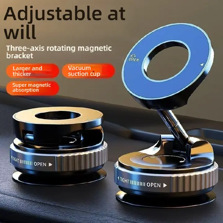 Upgraded Vacuum Magnetic Car Phone Holder, Strong N52 Magnet Suction Cup Mount, 360° Rotation Foldable Dashboard Stand for iPhone MagSafe, Anti-Shake, One-Hand Operation, Fits All Smartphones