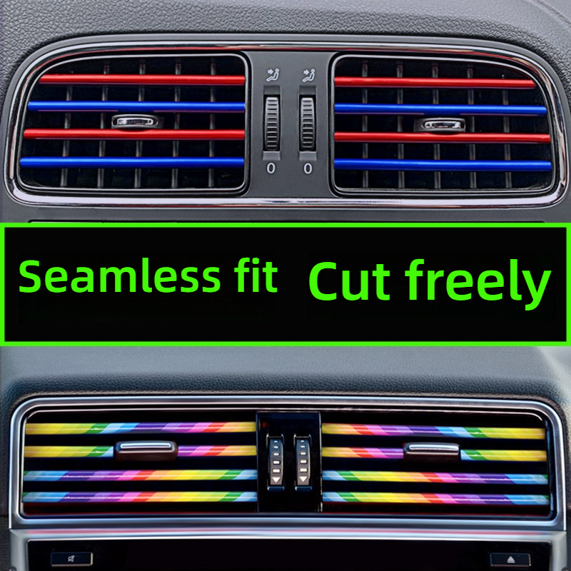 U Shape Electroplated Car Air Vent Decorative Strip, DIY Cuttable Auto Air Outlet Molding Trim, Anti-Aging Soft PVC Interior Modification Accessory, Universal Fit Horizontal Air Vents Only