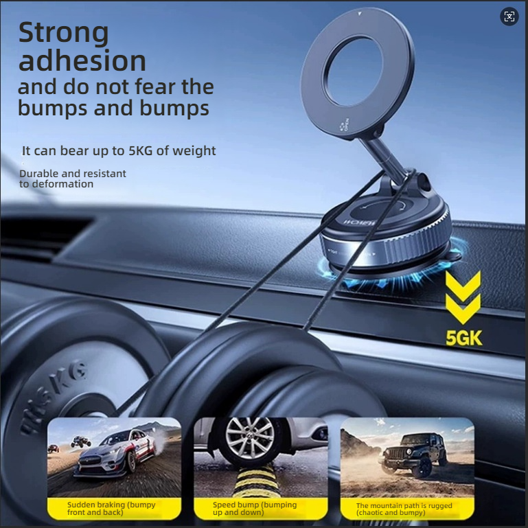 Upgraded Vacuum Magnetic Car Phone Holder, Strong N52 Magnet Suction Cup Mount, 360° Rotation Foldable Dashboard Stand for iPhone MagSafe, Anti-Shake, One-Hand Operation, Fits All Smartphones