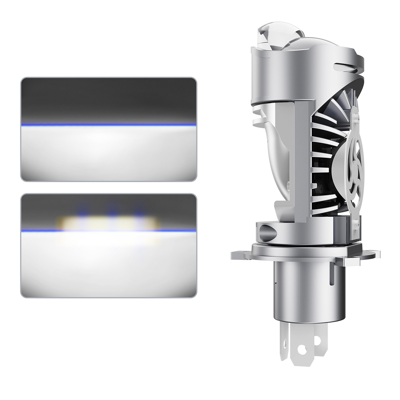 H4 Bi-Xenon Projector Lens LED Headlight Bulb, Super Bright 6000K Fish Eye Hi/Low Beam Lamp, Plug & Play 12V Auto Headlamp for Car Motorcycle Motorbike, High Luminous, Only Fits H4 Socket