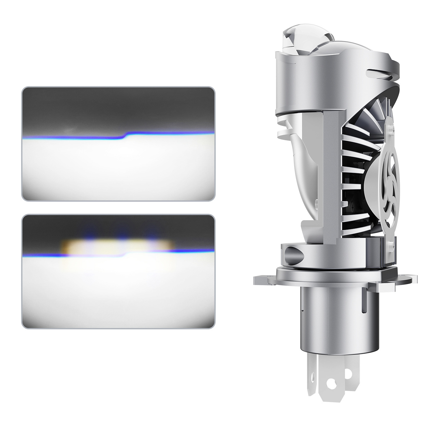 H4 Bi-Xenon Projector Lens LED Headlight Bulb, Super Bright 6000K Fish Eye Hi/Low Beam Lamp, Plug & Play 12V Auto Headlamp for Car Motorcycle Motorbike, High Luminous, Only Fits H4 Socket