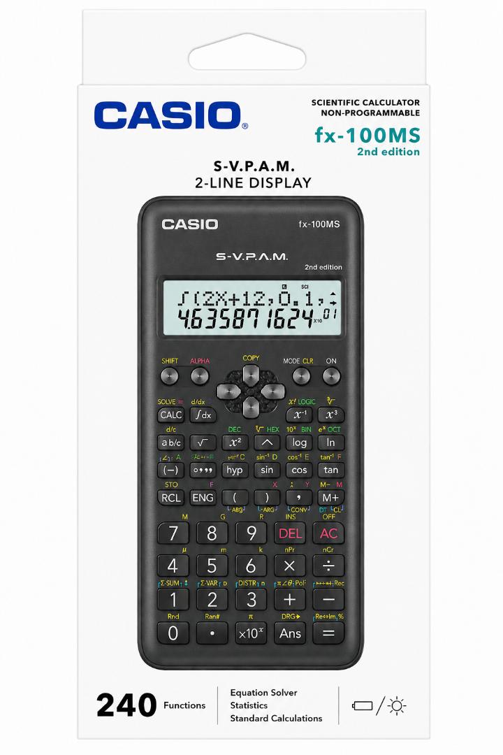 Original Casio fx 100 ms scientific calculator 2nd edition, with 240 functions and 2 line display / high school calculator approved by KNEC.