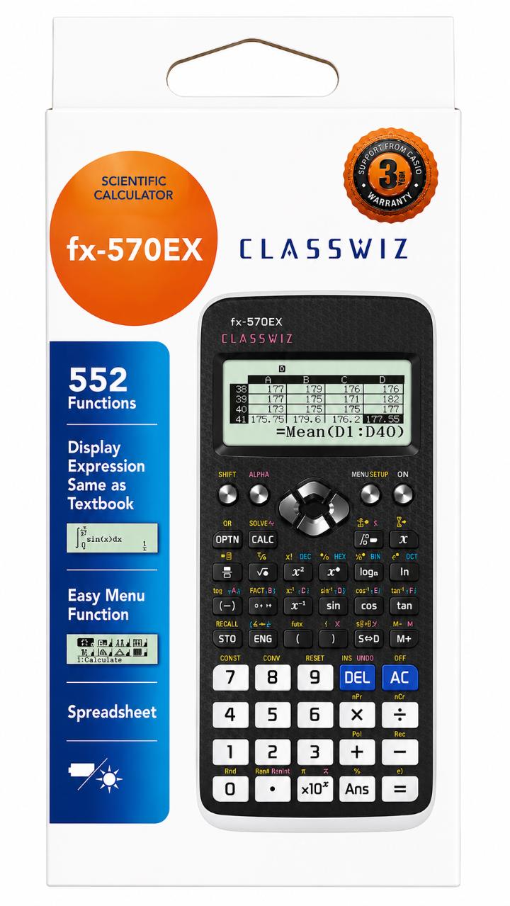 Original Casio fx 570 ex scientific calculator / CLASSWIZ / engineering, statistics calculator  with 552 functions and spreadsheet features.