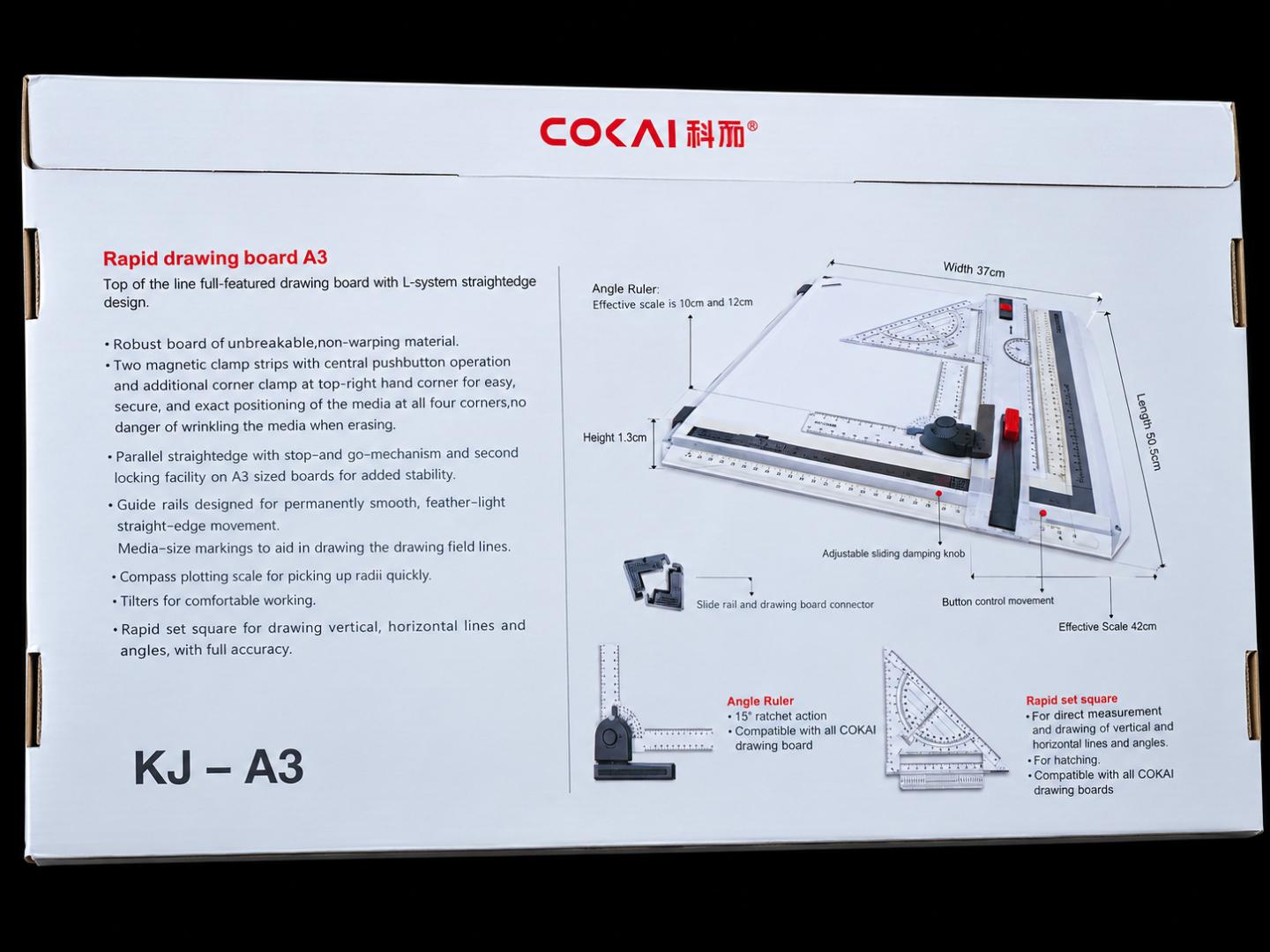 Original COKAI A3 Rapid Drawing Board – Technical Drawing Board / presentation board with Parallel Straightedge / Waterproof, (Dimensions: 50.5 cm × 37 cm)