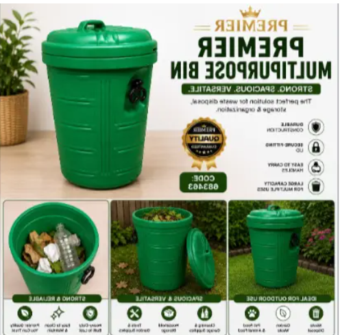 PREMIER MULTI-PURPOSE BIN * Heavy-duty multi-purpose bin with secure-fitting lid. * Strong, durable plastic construction for long-lasting use.