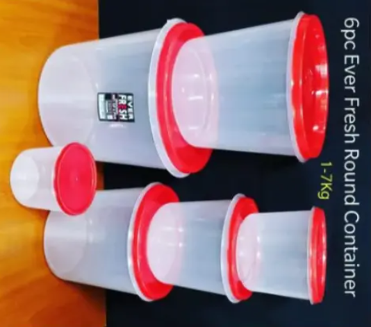 6-Pcs Ever Fresh Round Container Set Keep your food fresh and your kitchen organized with this versatile Ever Fresh Round Container Set. Perfect for storing grains, snacks, liquids, or any dry food