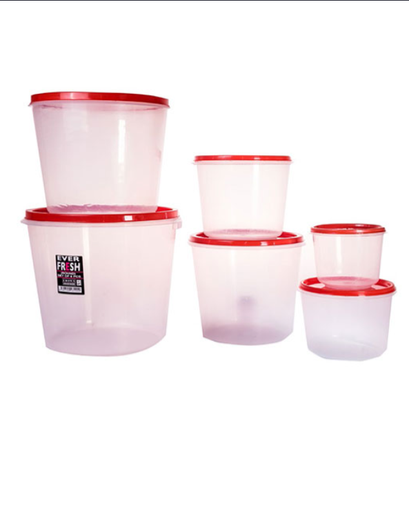 6-Pcs Ever Fresh Round Container Set Keep your food fresh and your kitchen organized with this versatile Ever Fresh Round Container Set. Perfect for storing grains, snacks, liquids, or any dry food