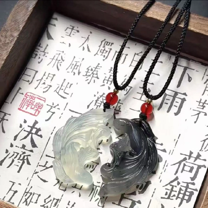 New Chinese Style Fish-to-Dragon Gradient Peaceful Ink-Wash Twin Fish Pendant Necklace, Couple Matching Retro Ancient Style Jewelry