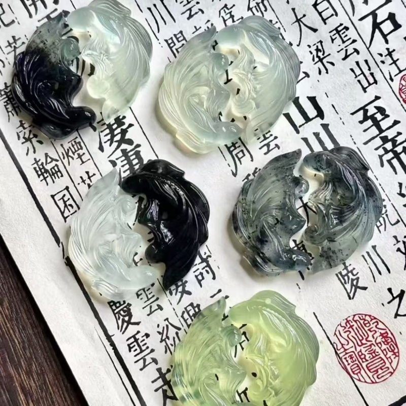 New Chinese Style Fish-to-Dragon Gradient Peaceful Ink-Wash Twin Fish Pendant Necklace, Couple Matching Retro Ancient Style Jewelry