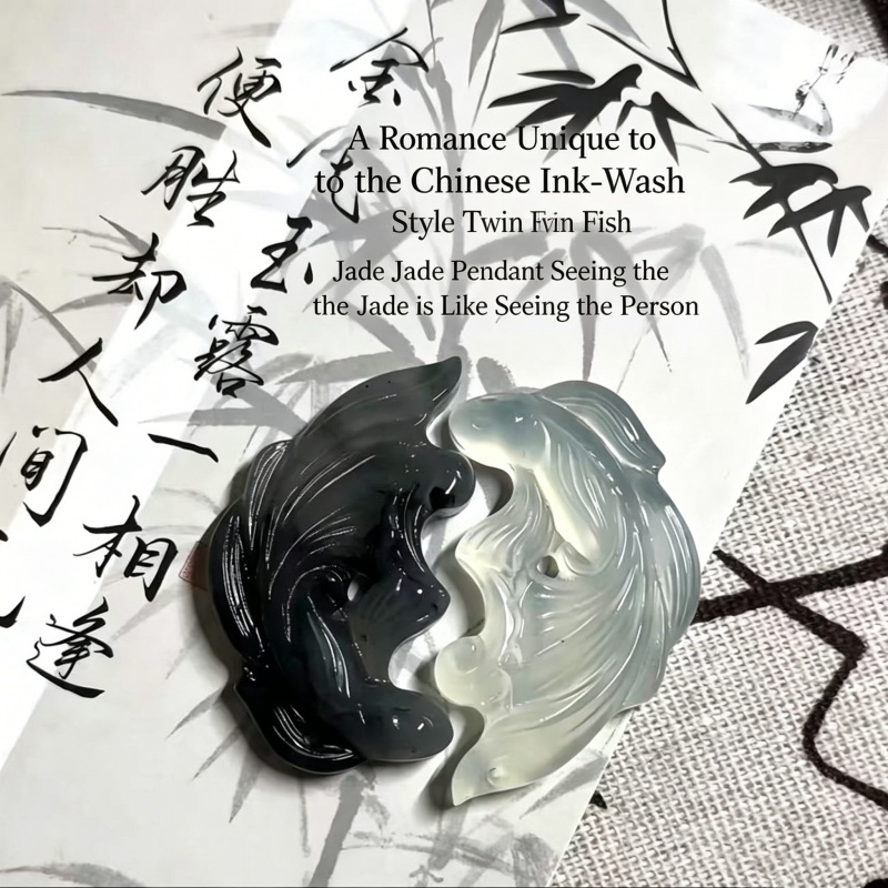New Chinese Style Fish-to-Dragon Gradient Peaceful Ink-Wash Twin Fish Pendant Necklace, Couple Matching Retro Ancient Style Jewelry