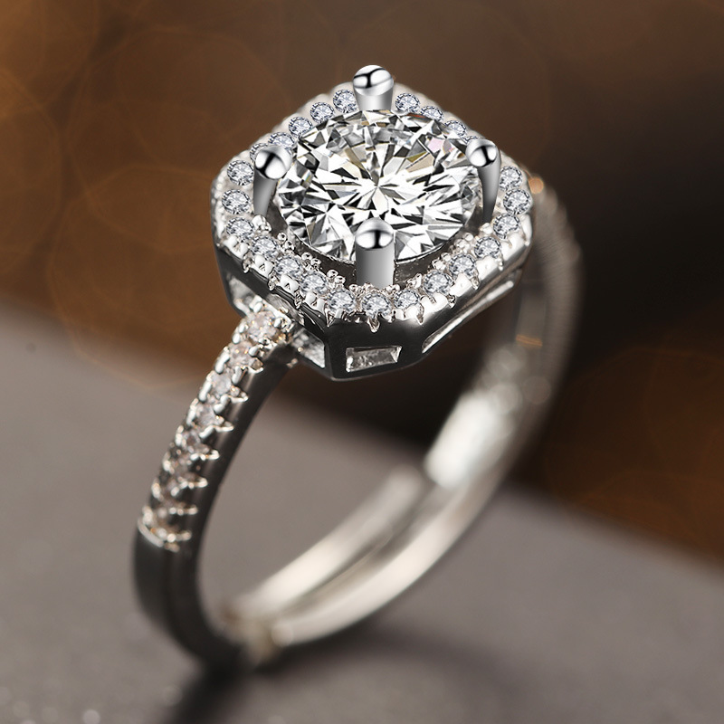 Hot‑selling High-End Wedding Imitation Moissanite Diamond Rings 6-Prong Solitaire Women’s Open Adjustable Couple Bands 1 Carat Zircon 925 Silver Rings for Men & Women Bulk Pack of 5pcs/set 10pcs/set