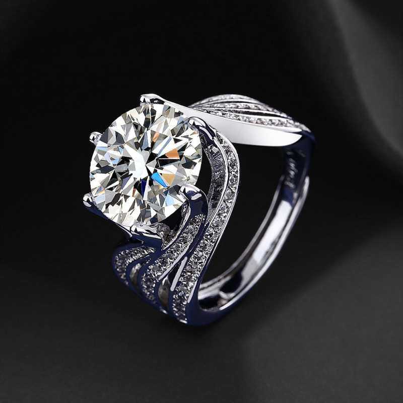 Hot‑selling High-End Wedding Imitation Moissanite Diamond Rings 6-Prong Solitaire Women’s Open Adjustable Couple Bands 1 Carat Zircon 925 Silver Rings for Men & Women Bulk Pack of 5pcs/set 10pcs/set