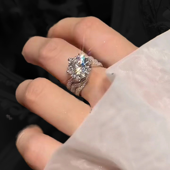 Hot‑selling High-End Wedding Imitation Moissanite Diamond Rings 6-Prong Solitaire Women’s Open Adjustable Couple Bands 1 Carat Zircon 925 Silver Rings for Men & Women Bulk Pack of 5pcs/set 10pcs/set