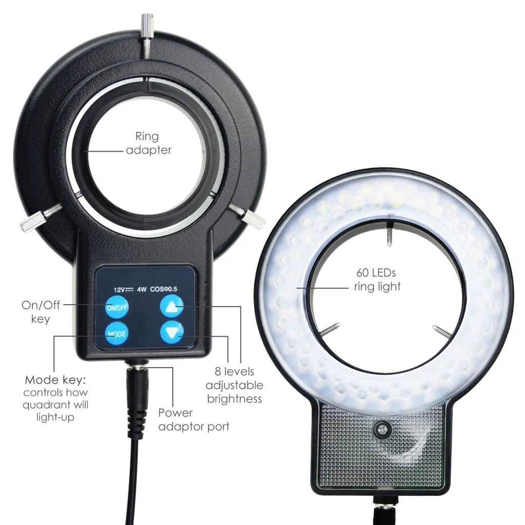 Kaisi K-D072J LED Microscope Ring Light 72 LED Adjustable Illuminator Lamp for Stereo Microscope PCB Soldering Repair