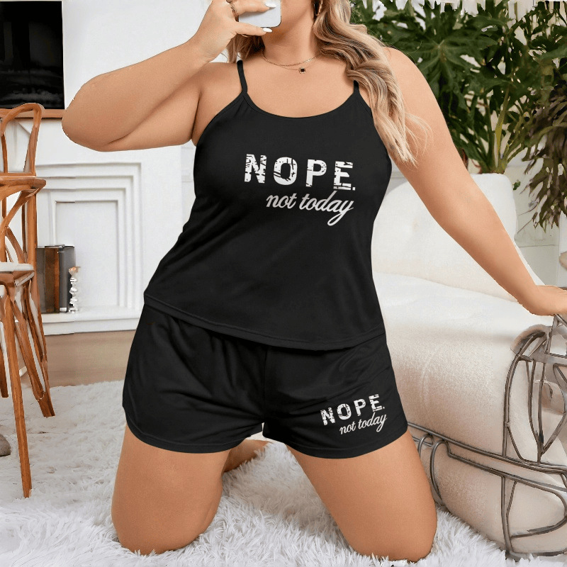a set Women's pajama set with letter printing, large size, camisole and shorts, loose fit, suitable for outer wear and home wear