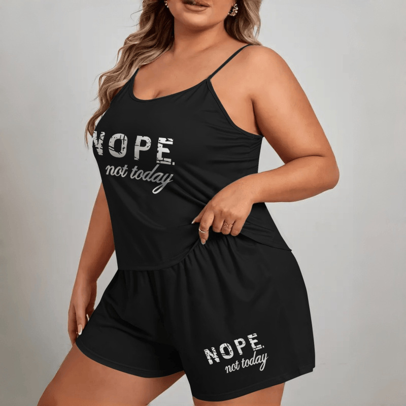 a set Women's pajama set with letter printing, large size, camisole and shorts, loose fit, suitable for outer wear and home wear