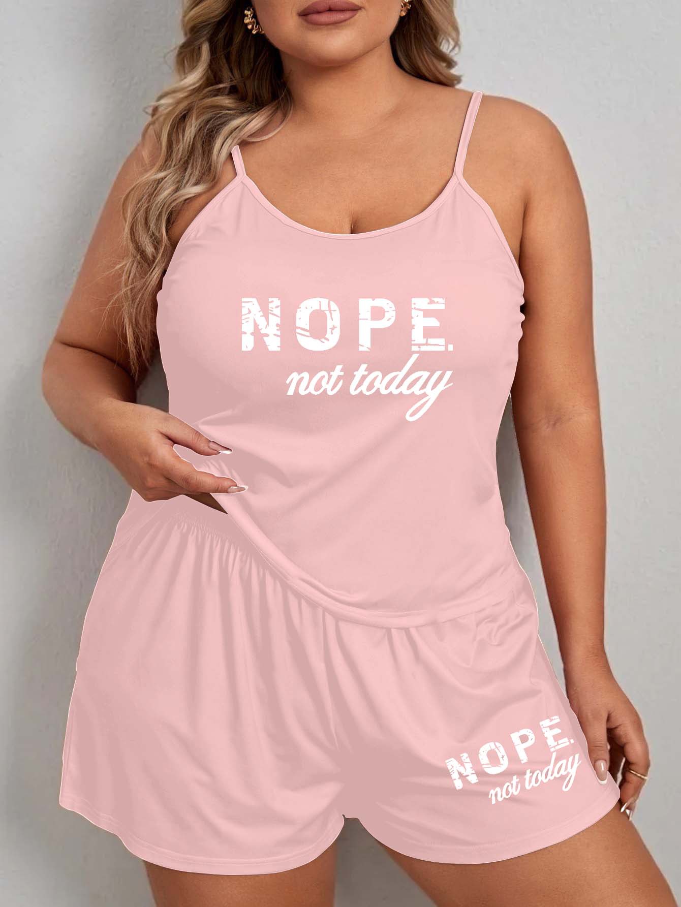 a set Women's pajama set with letter printing, large size, camisole and shorts, loose fit, suitable for outer wear and home wear