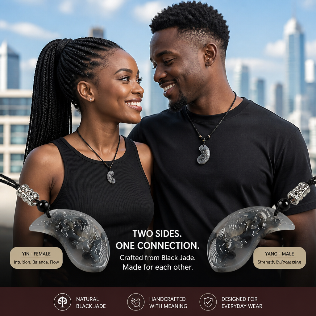 Lucky Couple Necklace Set – Chinese Ink Style Dragon & Phoenix Yin Yang Pendants | Unisex Protection Jewelry for Engagement, Anniversary, or Daily Wear