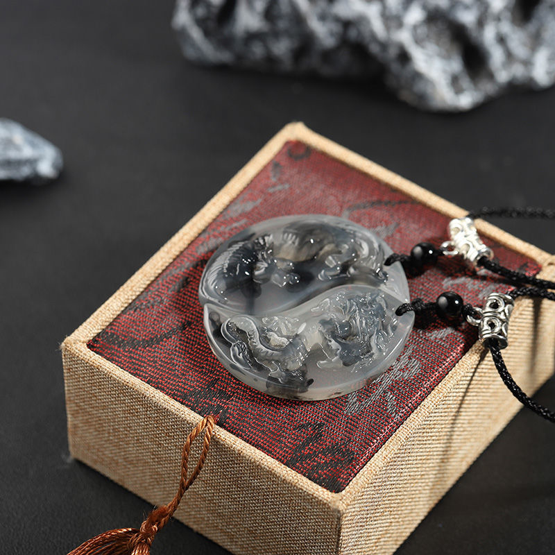 Lucky Couple Necklace Set – Chinese Ink Style Dragon & Phoenix Yin Yang Pendants | Unisex Protection Jewelry for Engagement, Anniversary, or Daily Wear