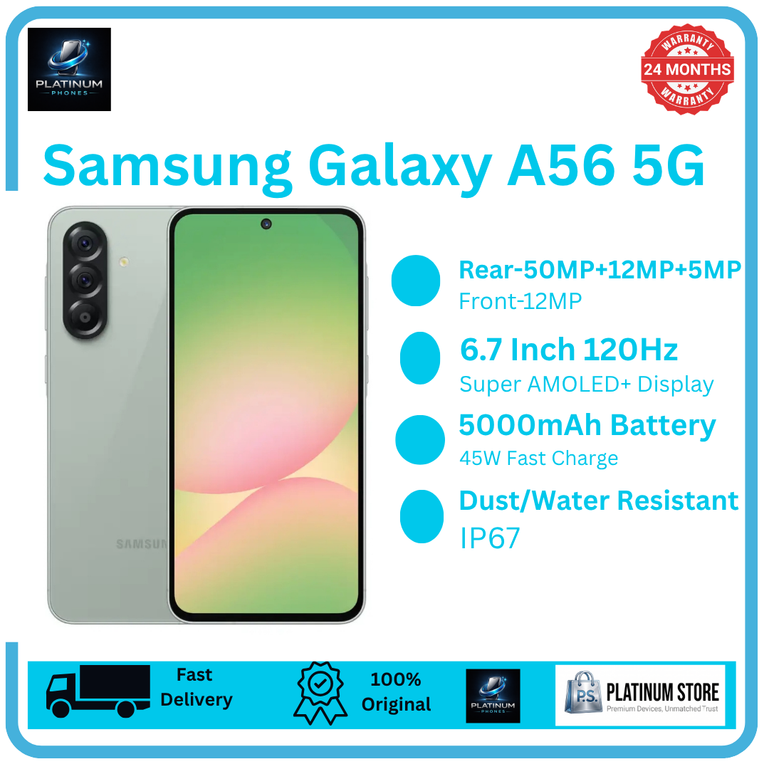 Samsung Galaxy A56 5G 256GB+16(8+8)GB Super AMOLED 6.7" Display (50+12+5)MP Rear Camera Dual e-SIM 5000mAh Battery 45W Fast Charging Under-Display Fingerprint IP67 Galaxy AI Smartphone