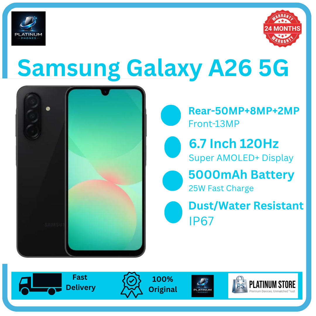 [Price Drop] Samsung Galaxy A26 5G 256/128GB+6/8GB 6.7" Super AMOLED 120Hz Display (50+8+2)MP Camera 5000mAh Battery 25W Fast Charging Dual SIM Fingerprint 13MP Selfie Camera Galaxy AI Smartphone