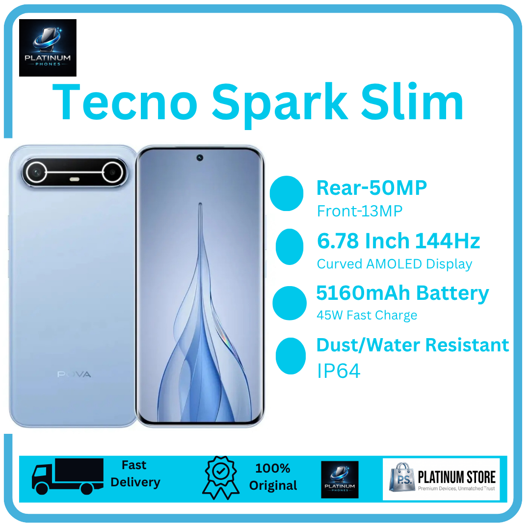 [Anniversary Offer] TECNO Spark Slim 256GB+16(8+8)GB 6.78" Curved AMOLED 144Hz Display 50MP Camera Rear Camera 5160mAh Battery 45W Fast Charging Under-Display Fingerprint Dual SIM IP64 Smartphone