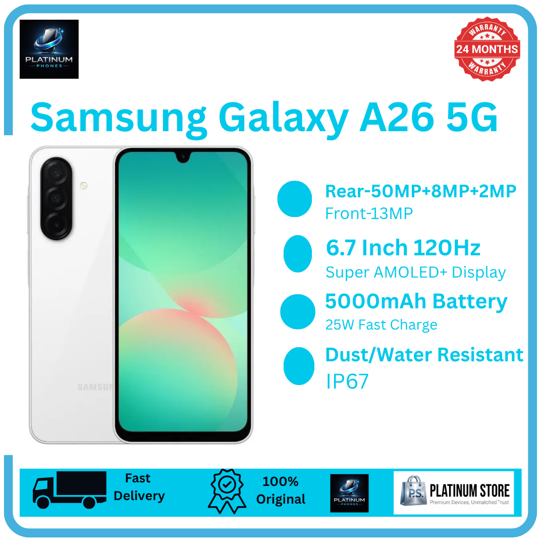 [Price Drop] Samsung Galaxy A26 5G 256/128GB+6/8GB 6.7" Super AMOLED 120Hz Display (50+8+2)MP Camera 5000mAh Battery 25W Fast Charging Dual SIM Fingerprint 13MP Selfie Camera Galaxy AI Smartphone
