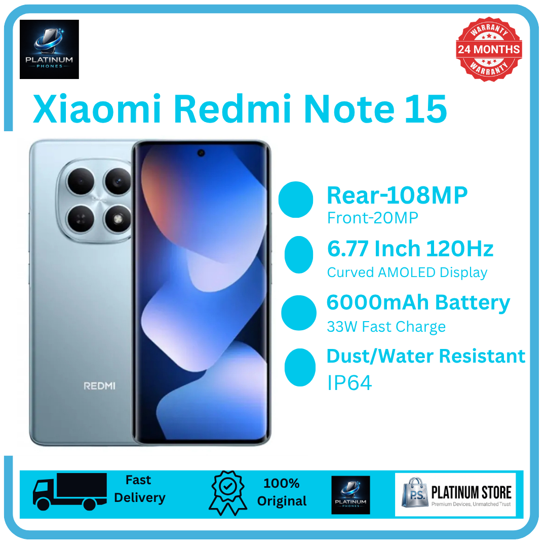 XIAOMI Redmi Note 15 256GB+16(8+8)GB Curved Screen 6.77" 120Hz AMOLED Display 108MP Camera 6000mAh Battery 33W Hyper Charge Under-Display Fingerprint AI Smartphone