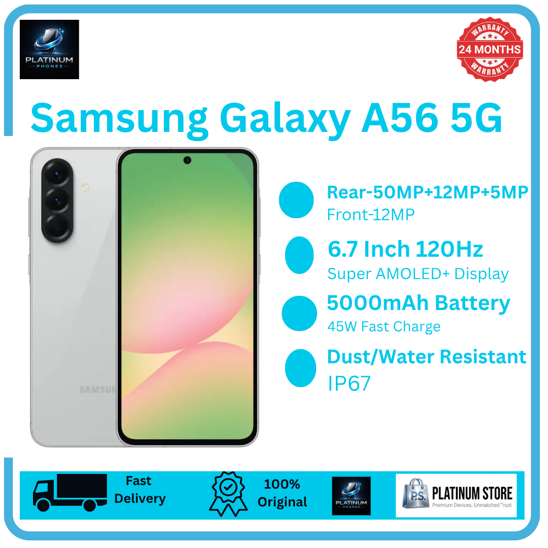Samsung Galaxy A56 5G 256GB+16(8+8)GB Super AMOLED 6.7" Display (50+12+5)MP Rear Camera Dual e-SIM 5000mAh Battery 45W Fast Charging Under-Display Fingerprint IP67 Galaxy AI Smartphone