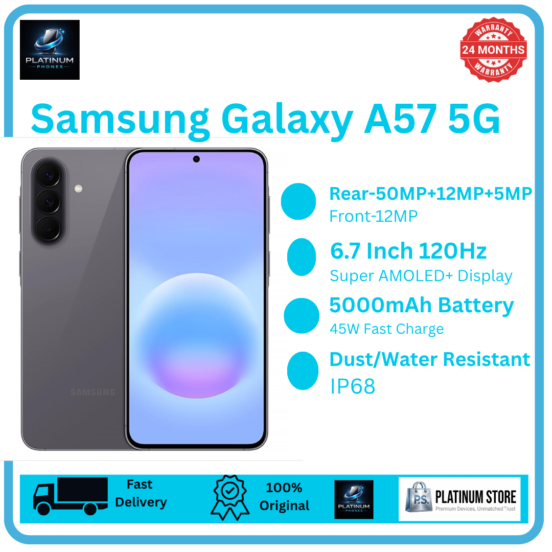Samsung Galaxy A57 5G 256GB+16(8+8)GB Super AMOLED+ Display 6.7" (50+12+5)MP Super Clear-Camera 5000mAh Battery 45W Fast Charging Dual e-SIM Support Under-Display Fingerprint Galaxy AI Smartphone