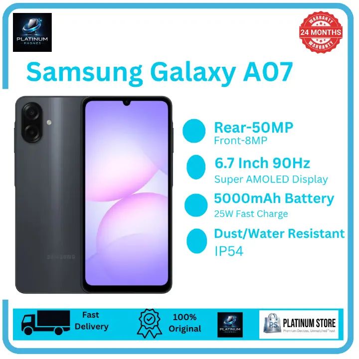 [Price Drop Alert!] Samsung Galaxy A07 128GB+4GB 6.7" PLS LCD 90Hz Display 50MP Rear Camera 5000mAh Battery 25W Fast Charging Dual SIM Fingerprint Unlock Galaxy AI Android Smartphone