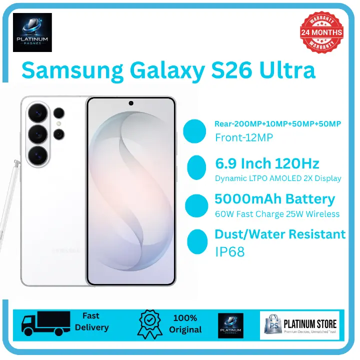 Samsung Galaxy S26 Ultra 512GB+12GB 6.9" Dynamic LTPO AMOLED 2X 120Hz Privacy Display (200+10+50+50)MP Rear Camera 5000mAh Battery 60W Wired 25W Wireless Charging Ultra-Sonic Fingerprint Smartphone